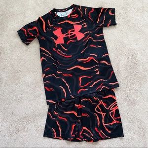 Boys Under Armour Set-Shorts Tee Black Orange Red